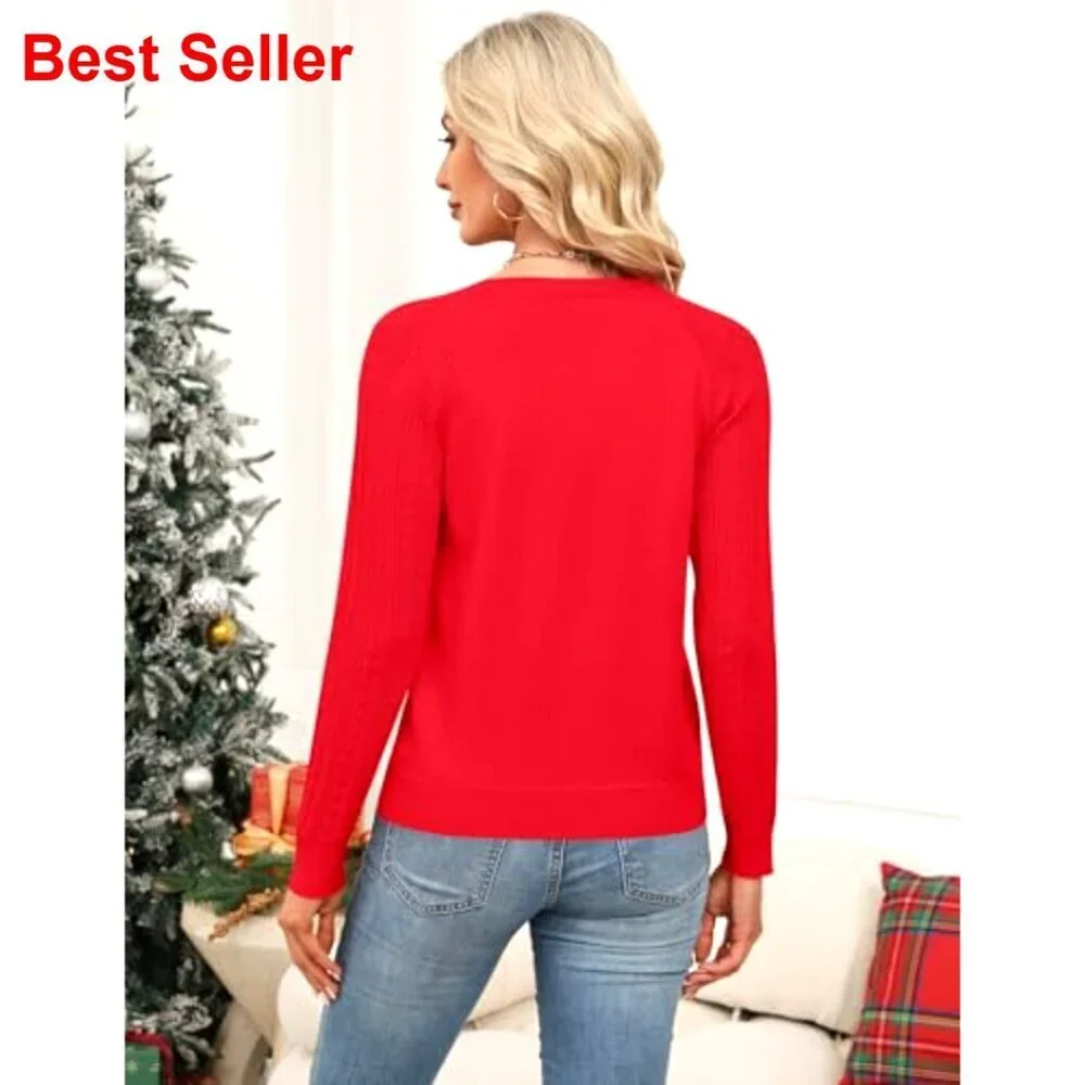 Button Up Cardigan Sweater Textured Sleeves Crew Neck Spring Summer